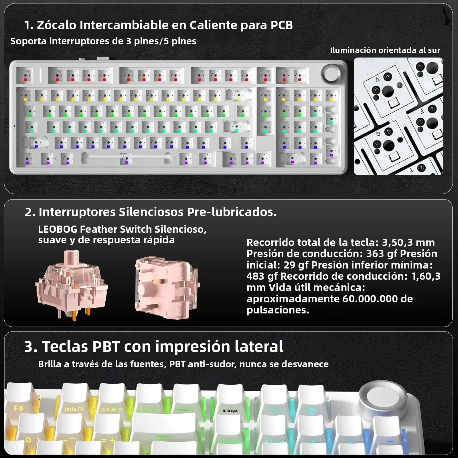 AULA F99Pro Estructura de junta de teclado de bajo ruido Teclado mecánico RGB de intercambio en caliente con perilla multimedia - imagen 4