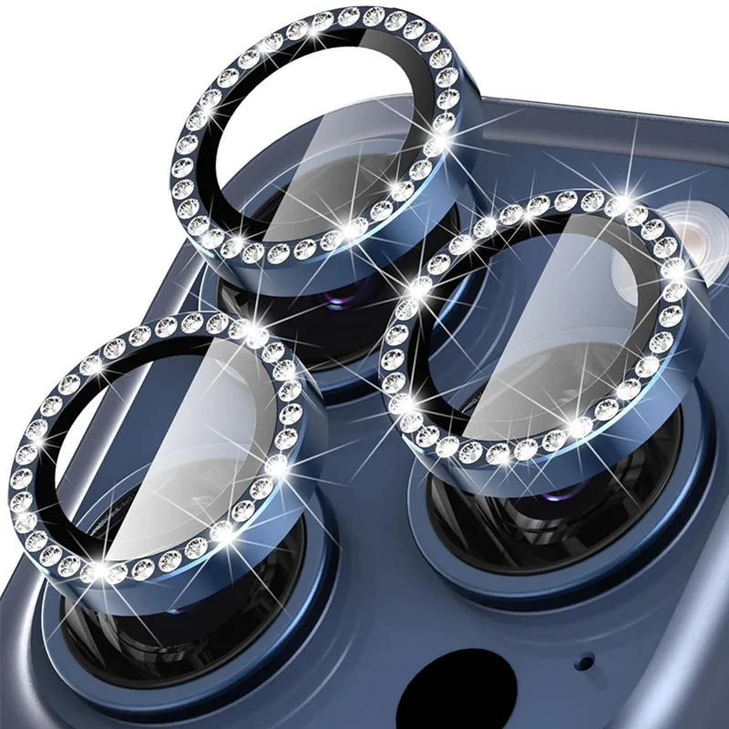 1 Juego de Protector de lente de cámara de cristal y Metal con diamantes brillantes de lujo para IPhone 15 14 13 11 16 Pro Max Plus 12 Mini i16 cubierta de lente de anillo