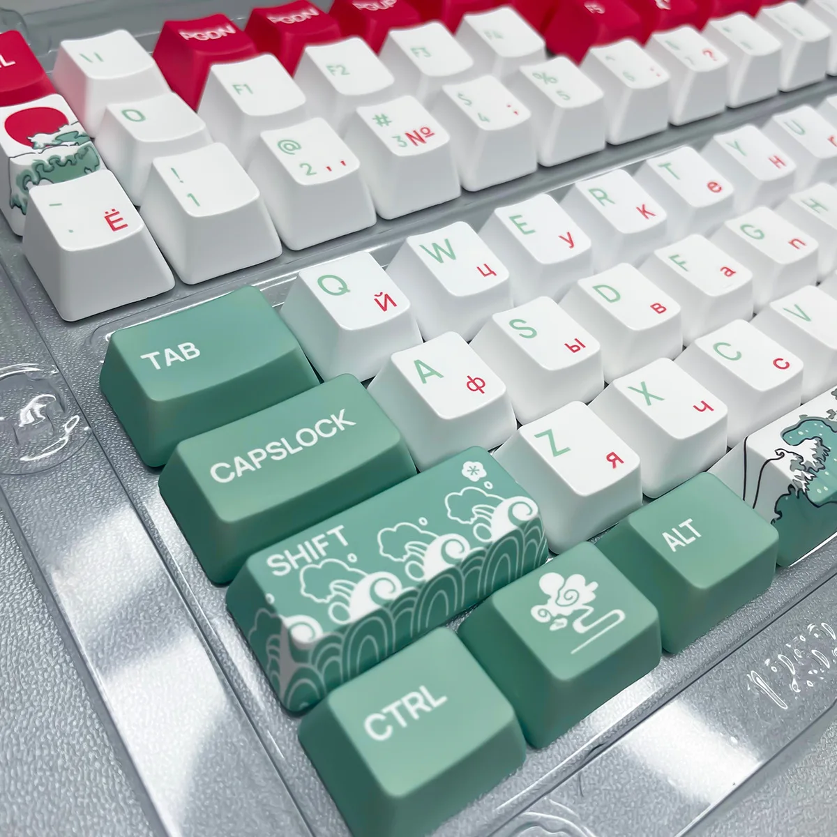 Coral Sea Keycaps ruso OEM XDA altura PBT sublimación de tinte para teclado mecánico AULA F75 Ajazz Akko Fun60 Pro Mad 60he juego - imagen 4