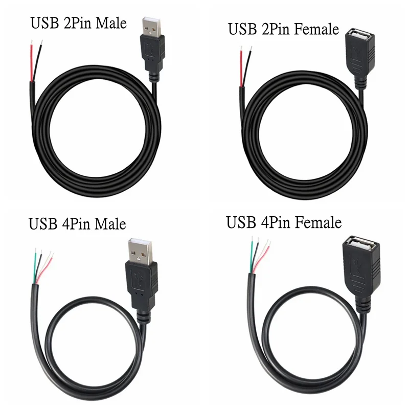Conector USB tipo C macho hembra, conector de cargador de fuente de alimentación, 2 pines, 4 pines, USB-C, reparación DIY, Cable Micro USB, tipo soldadura, 1M, 2M - imagen 4