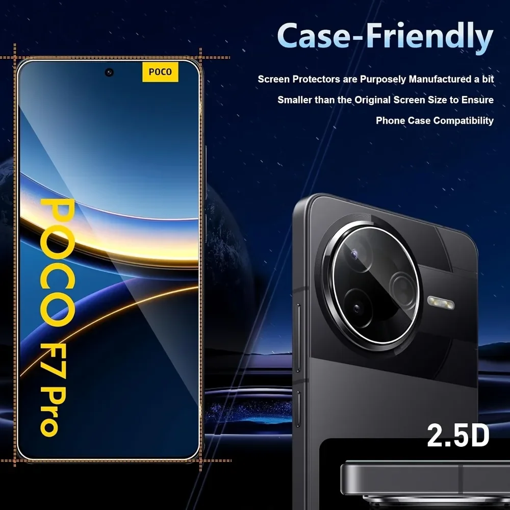 3 uds vidrio templado + 3 uds Protector de cámara templado para Xiaomi Pcoc F7 Pro Pcoc F7 Ultra X7 Pro M7 X6 C71 película protectora de pantalla - imagen 5
