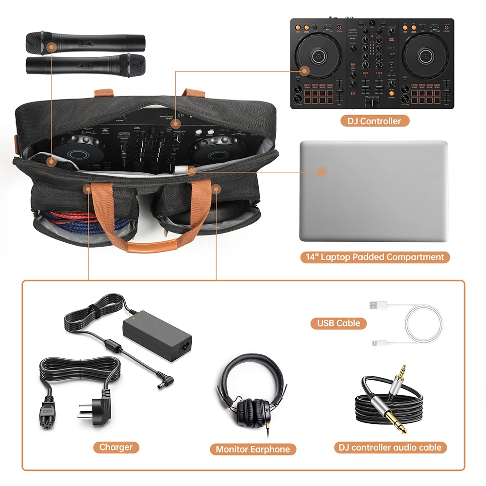 Bolsas de almacenamiento acolchadas para controlador de DJ, funda protectora portátil resistente a los arañazos, con correa, para Pioneer DJ DDJ-FLX4 DDJ-REV1 - imagen 5