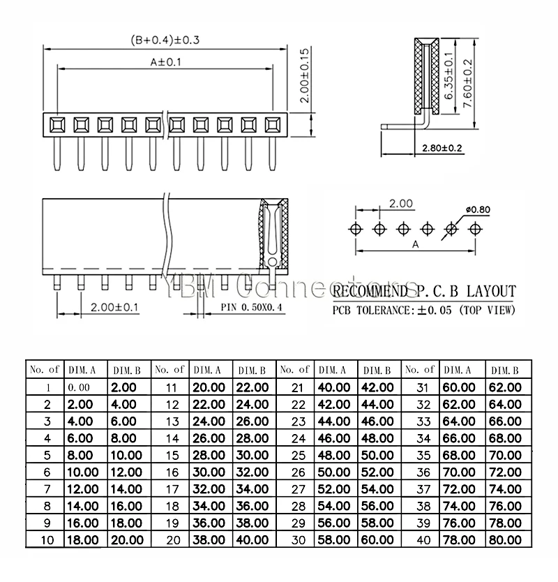 10 Uds 2,0 MM base de aguja doblada de una sola fila 90 grados horizontal 2,0 fila de flexiones madre 1*2p3P4P5P6P8P10P 1x40P - imagen 5