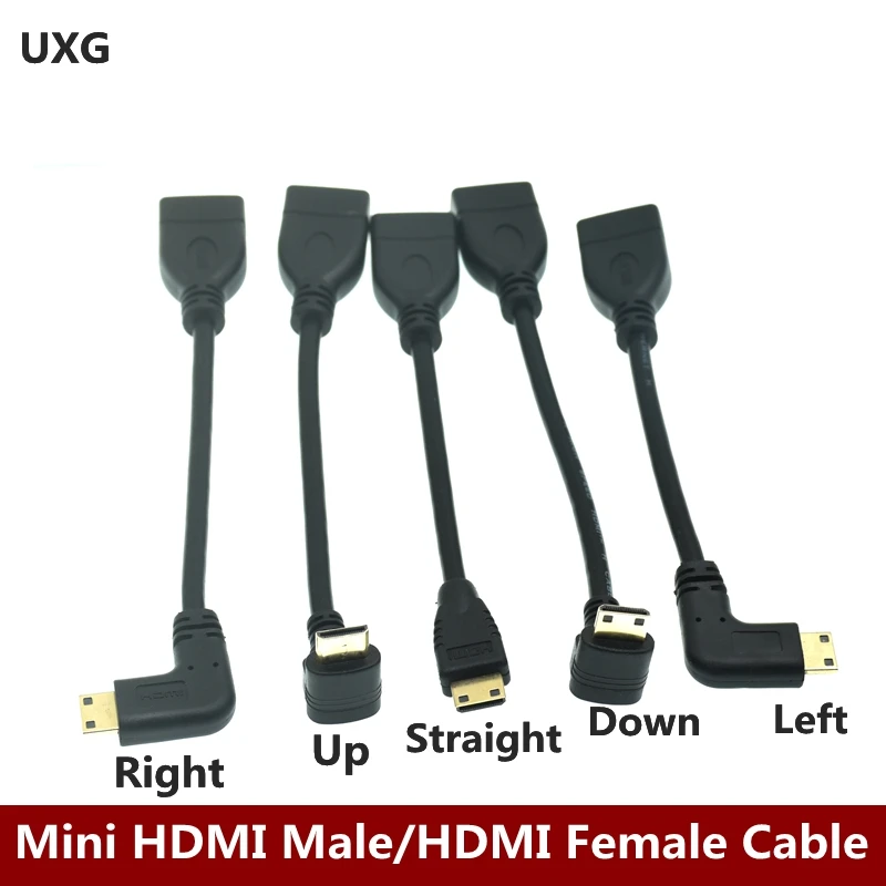 Mini HDMI de 15cm hacia arriba hacia abajo hacia la derecha y hacia la izquierda, compatible con HDMI, Cable macho a hembra para portátil, PC, cámara, MP3 /4, adaptador de ángulo HDMI - imagen 2