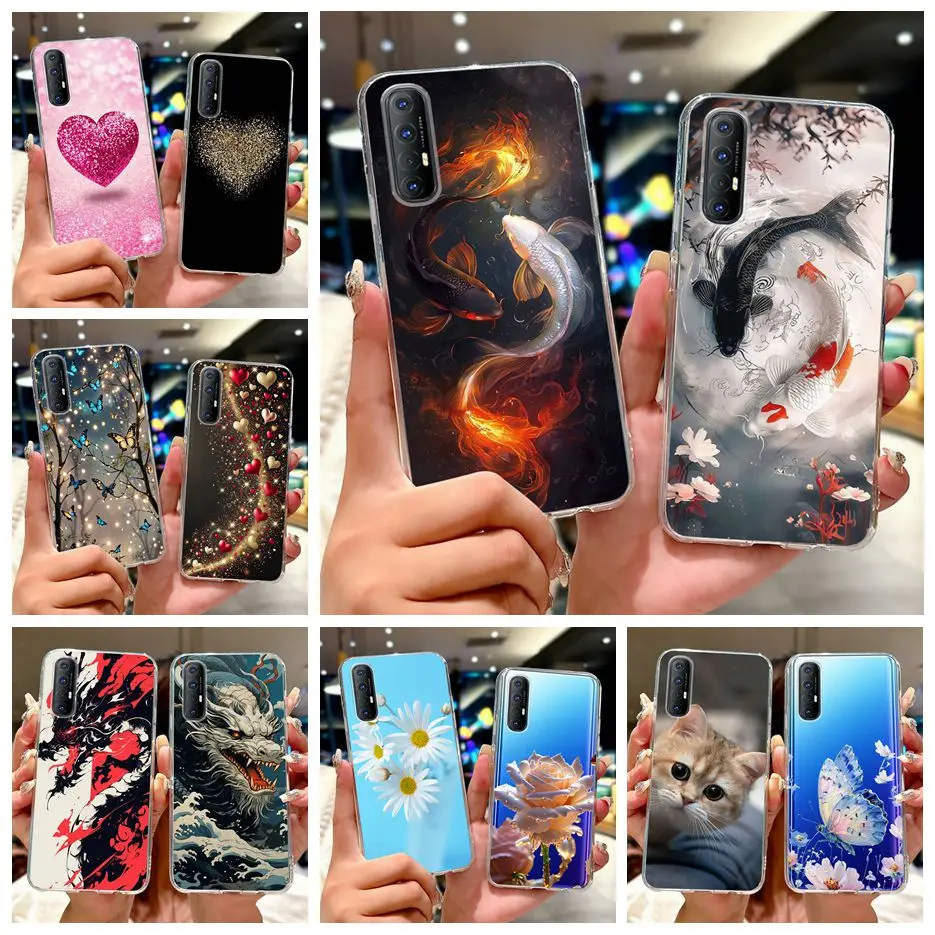 Para Oppo Reno 3 Pro 4G funda CPH2035 CPH2036 Linda funda pintada Koi de la suerte funda de teléfono delgada suave para Oppo Reno3 Pro 5G CPH2009 bolsas