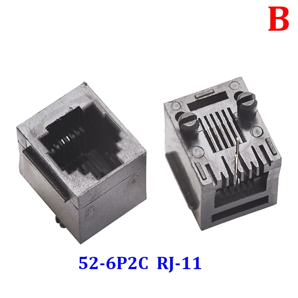 10 Uds RJ11 RJ45 enchufe 52-4P4C 6P2C 6P4C 6P6C 8P8C asiento RJ12 conector de teléfono hembra 6 núcleos cabeza de cristal 180 grados Vertical - imagen 3