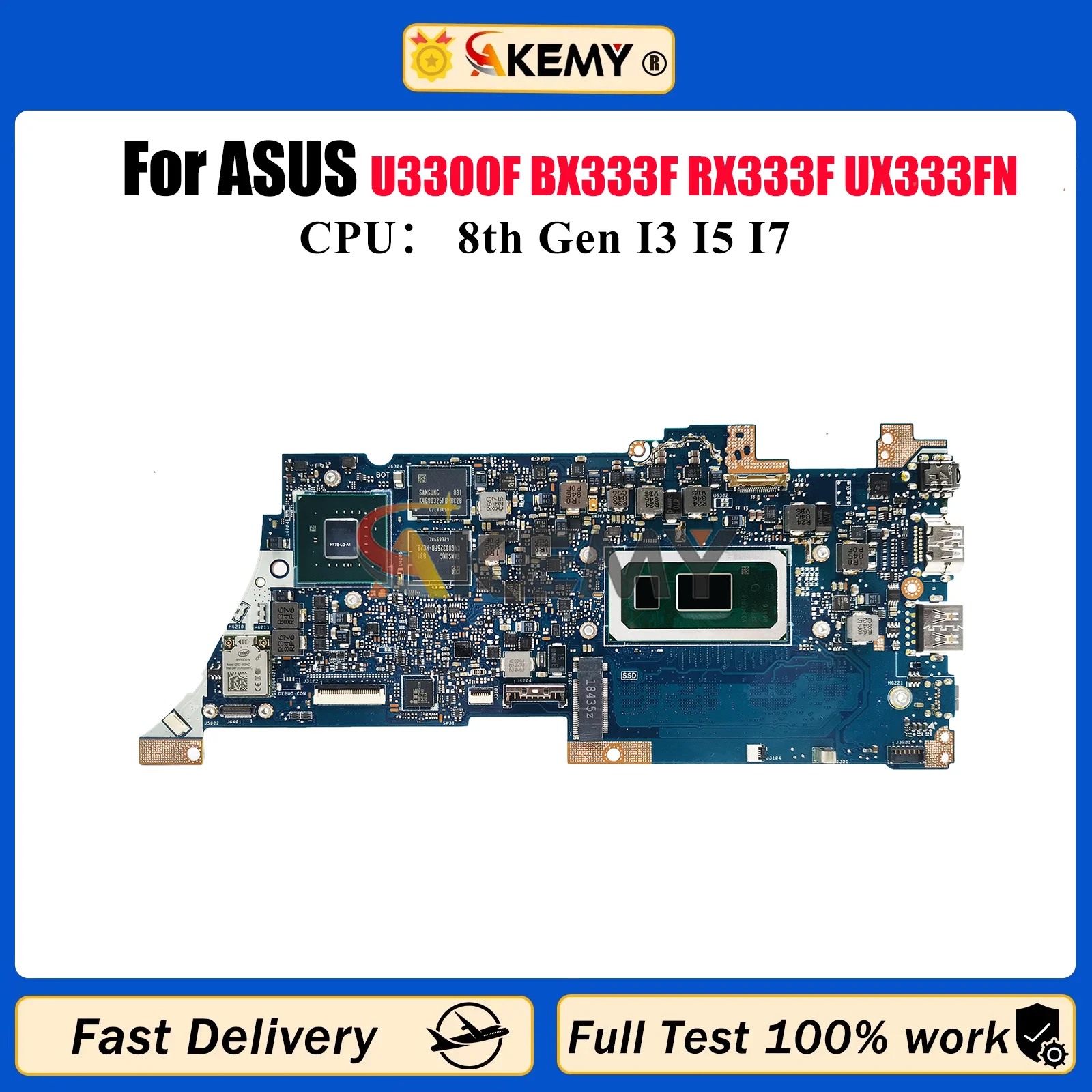 Placa base para ordenador portátil UX333FN para ASUS ZenBook UX333F U3300F BX333F RX333F UX333FN con CPU I3 I5 I7 100% pruebas OK stk