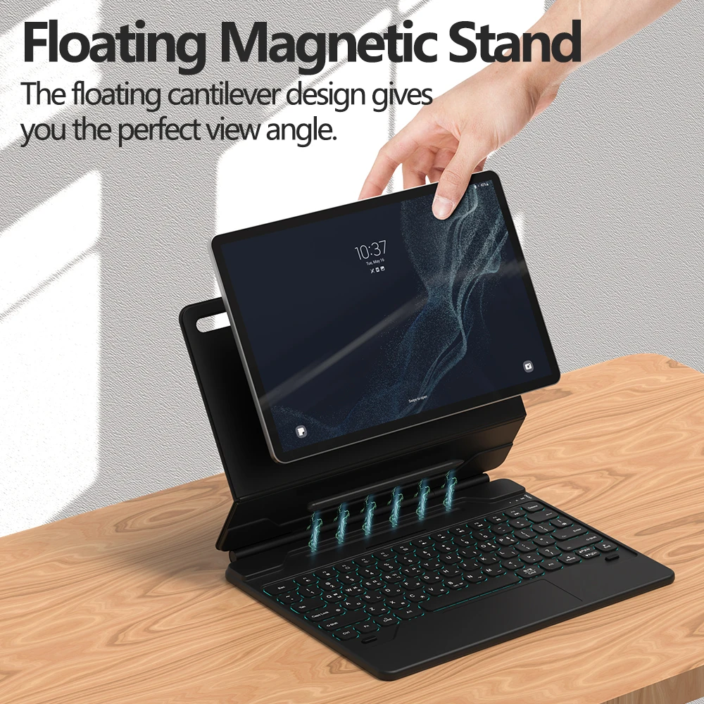 GOOJODOQ Funda con teclado mágico para Samsung Galaxy Tab S8+/ S8 Plus/ S7 FE/ S7 Plus Teclado retroiluminado con trackpad multiángulo de 12,4 pulgadas - imagen 2