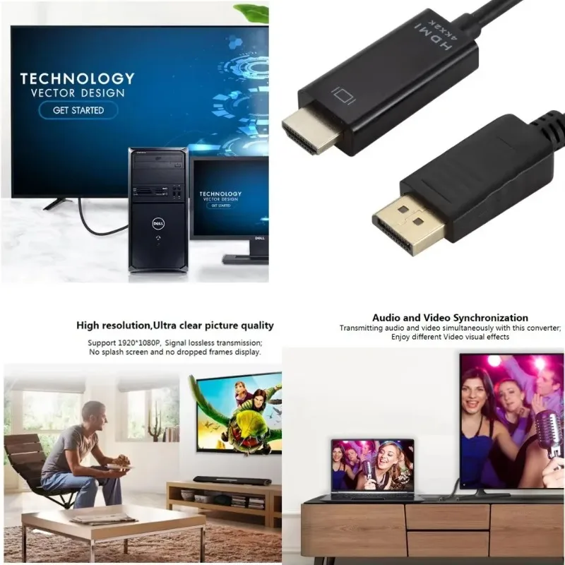 1,8 M 4K DisplayPort a HDMI Cable Compatible DP a HDMI adaptador puerto de visualización convertidor de Audio y vídeo para PC Monitor de proyector HDTV