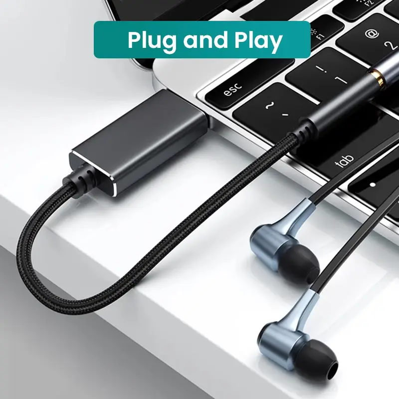 Cable de Audio USB a conector de 3,5mm, adaptador USB a Aux, tarjeta de sonido estéreo externa, compatible con USB a TRRS, auriculares con puerto auxiliar de 4 polos - imagen 4