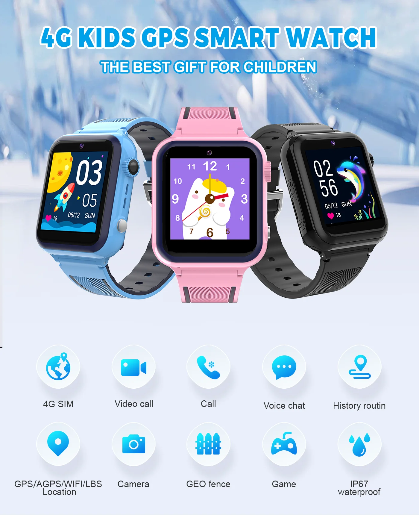 Reloj inteligente para niños, tarjeta SIM 4G, llamada SOS, posicionamiento GPS, rastreador de huellas, cámara HD, zona de seguridad impermeable, linterna, despertador, DH13, juegos de rompecabezas. - imagen 3