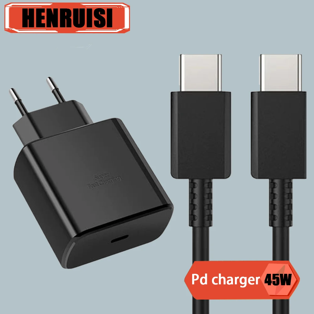 Cargador de pared rápido PD USB-C de 45W para Samsung S24 S23 S22 S21 Plus Note 10 20 Ultra A53 A54 A55 A73 5A Cable de carga rápida tipo C
