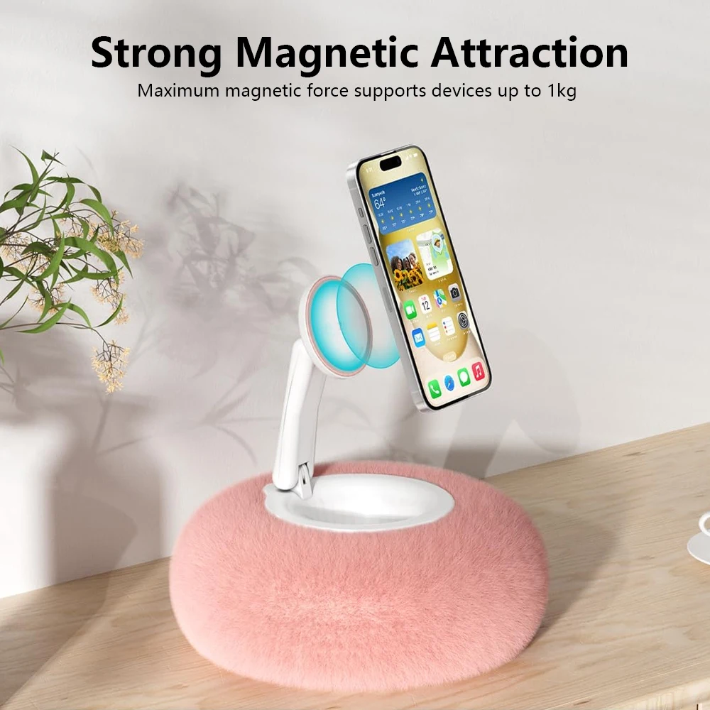 Soporte magnético para teléfono con ventosa inferior 360 ° Soporte de escritorio de almohada de felpa plegable de rotación para iPhone teléfono móvil iPad - imagen 2