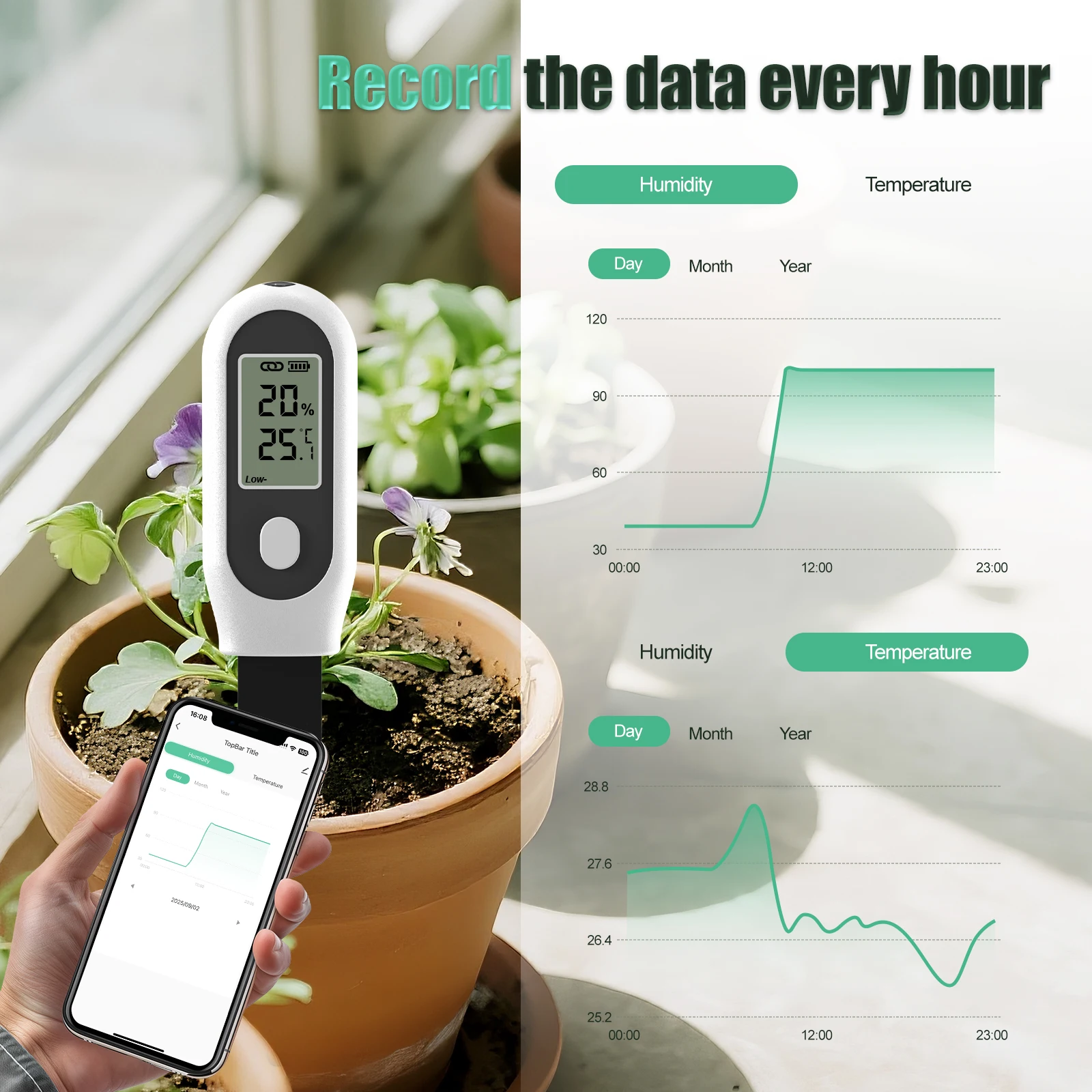 Sensor de humedad del suelo Tuya Zigbee 3 en 1, Detector de luminosidad de temperatura y humedad con pantalla Digital LCD para plantas de jardín - imagen 4
