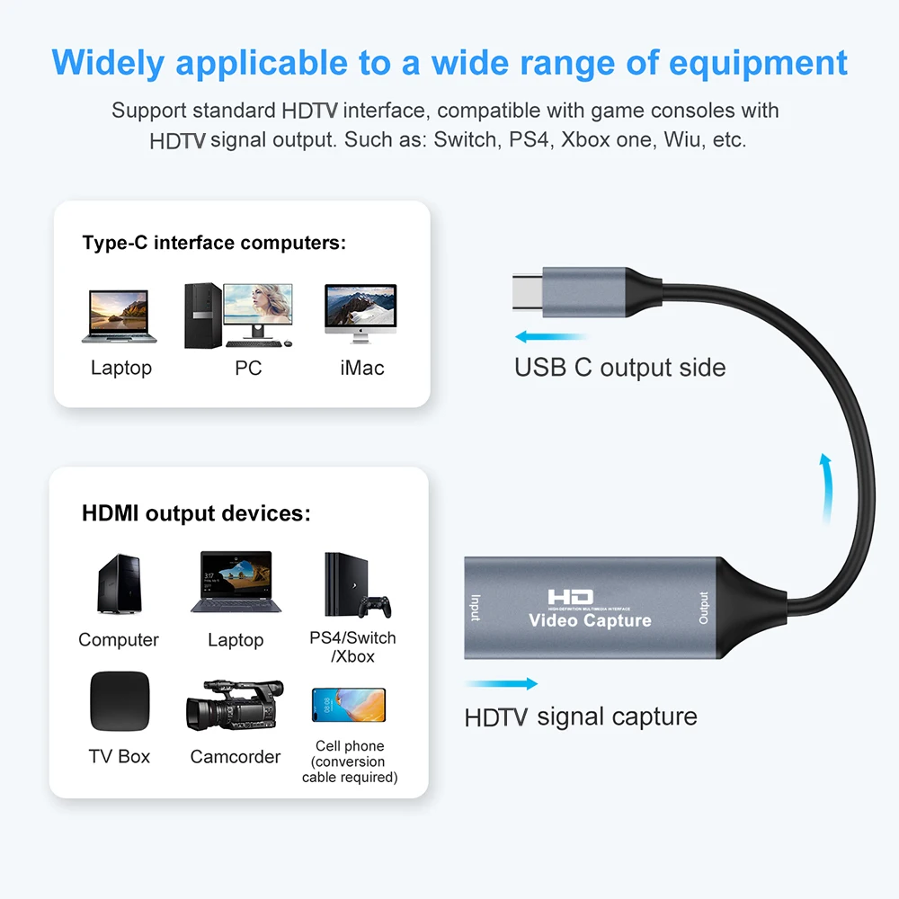 Caja de captura de vídeo Compatible con HDMI tipo C 2,0, dispositivo de captura de juegos para Macbook, PS4, PC, ordenador, portátil, grabación de cámara DVD - imagen 5