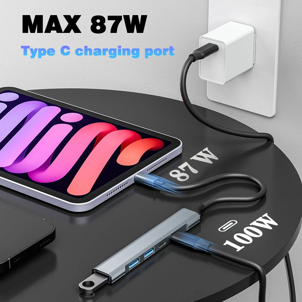 USB 3,0 HUB tipo C a 4 puertos USB HUB adaptador USB3.0 multidivisor de alta velocidad 5Gbps con PD 100W para Macbook Pro Air PC portátil - imagen 5