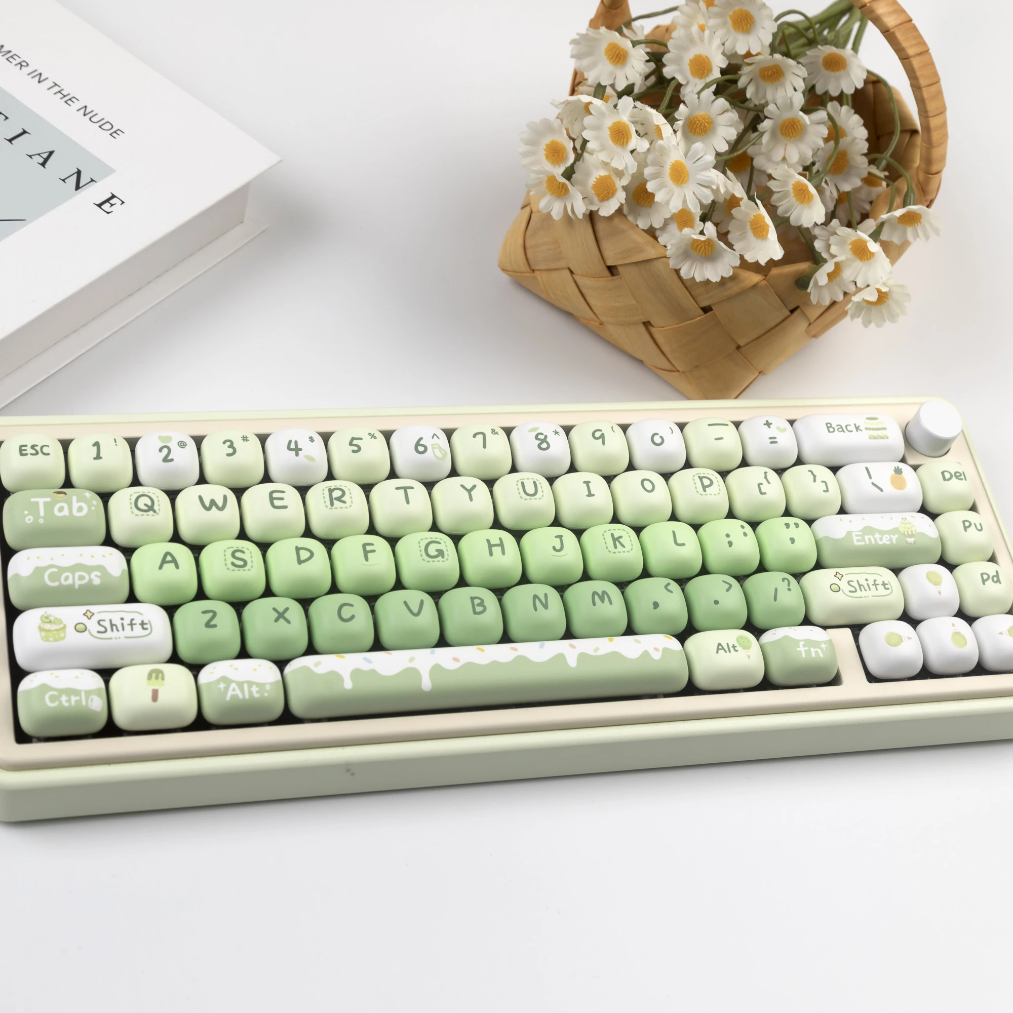 MOG Keycaps Pbt Big Set tinte-Sub cereza perfil postre verde para teclado mecánico Hi75 personalizado lindo Keycaps regalo para niña - imagen 3