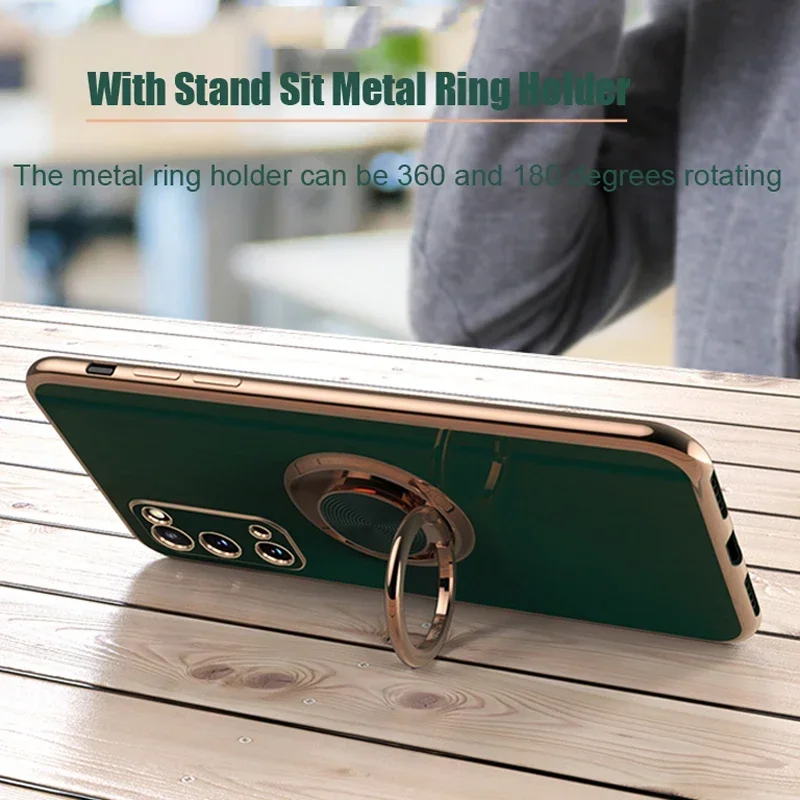 Funda de silicona chapada para Samsung Galaxy S22 S23 S24 Ultra S20 FE S21 Plus Note 20 10 S10 A53 A52S A72 5G con soporte de anillo - imagen 4