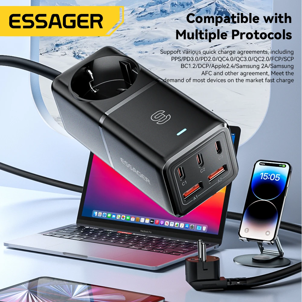 Essager-cargador USB GaN de carga rápida, estación de energía de 75W, 4,0, 3,0, para iPhone, Xiaomi, Samsung, para ordenador portátil MacBook - imagen 5