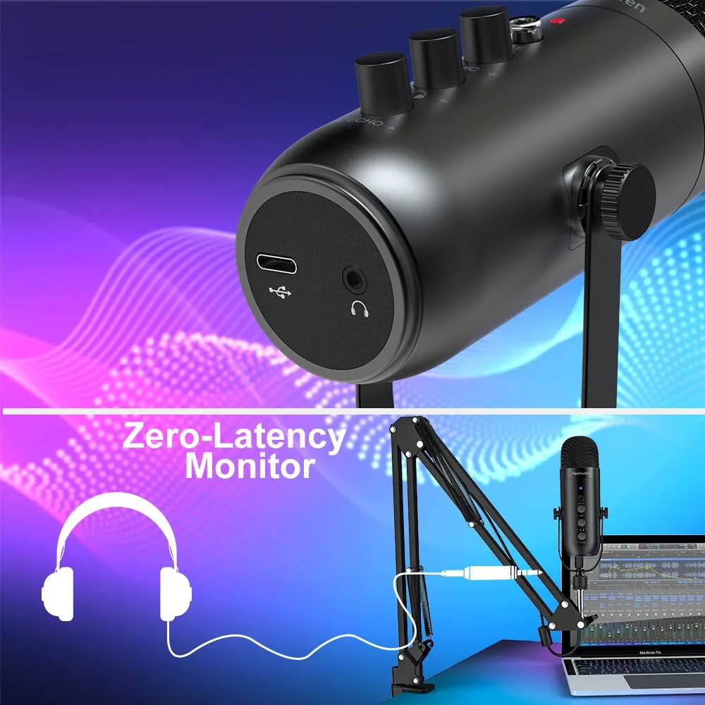 Haomuren profesional USB Streaming Podcast PC micrófono estudio cardioide condensador micrófono Kit con brazo de pluma para grabar YouTube - imagen 3