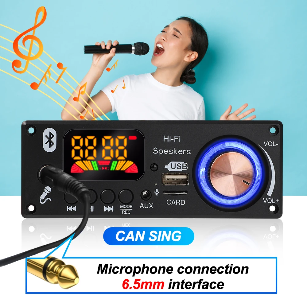 DIY 160W amplificador Bluetooth 5,1 MP3 placa decodificadora 12V 6,5mm micrófono FM Radio TF USB Audio de coche reproductor de grabación de música altavoces - imagen 2