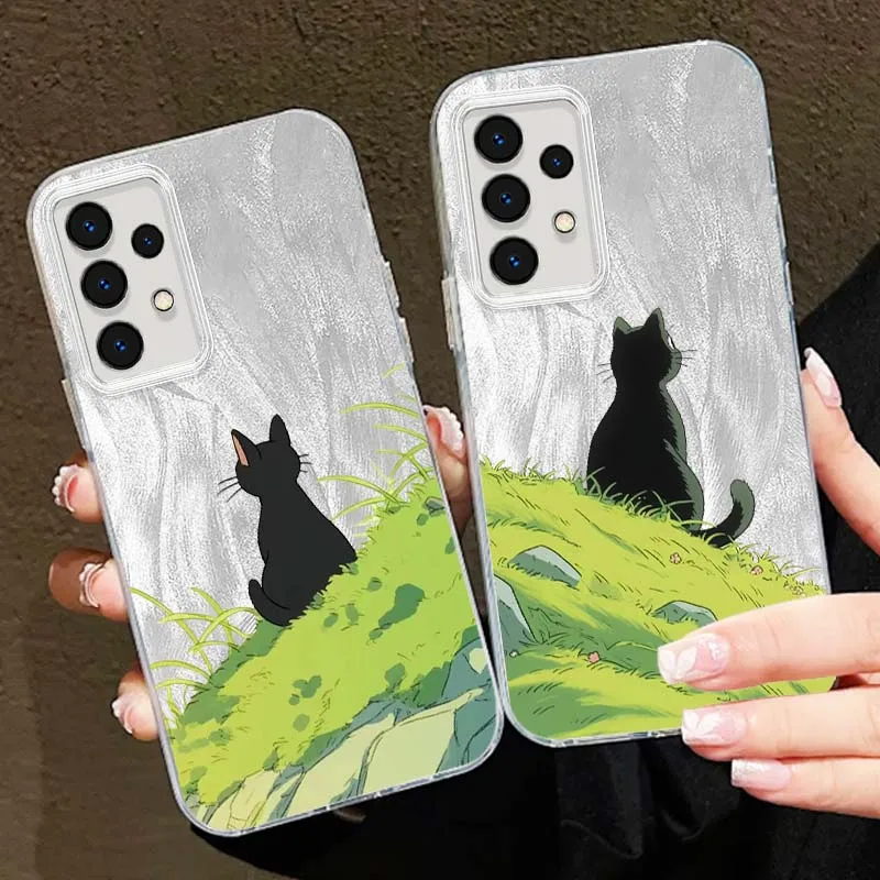Funda bonita de gatito de dibujos animados para Samsung Galaxy A56 A73 A72 A71 A55 A54 A53 A52 A35 A34 A33 A31 funda de teléfono con textura de plumas