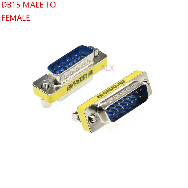 Conector de puerto serie DB15 de 2 filas, conector macho a hembra, conectores d-sub COM de 15 Pines, 15 p, Mini adaptador cambiador de género