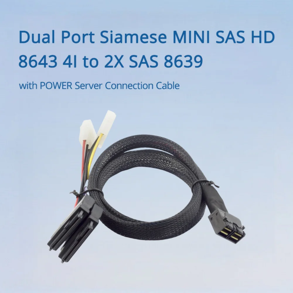 MINI SAS siamés dual HD 8643 4I a 2X SAS 8639 con cable de servidor de energía Longitud opcional 0,5 M 1 M