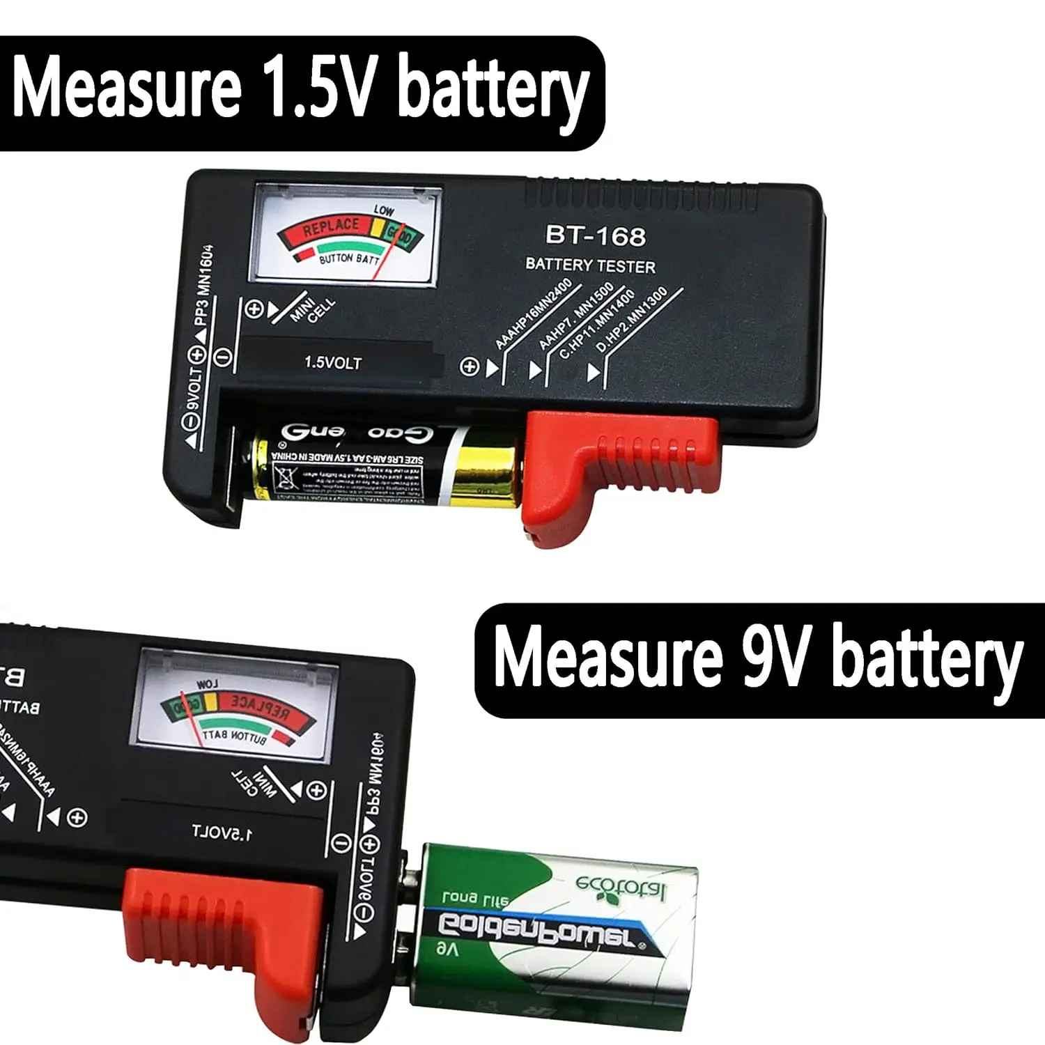Probador de batería de BT-168, probador de batería Universal, probador de batería pequeña para batería doméstica, adecuado para AAA AA C D 9V 1,5 2 uds.