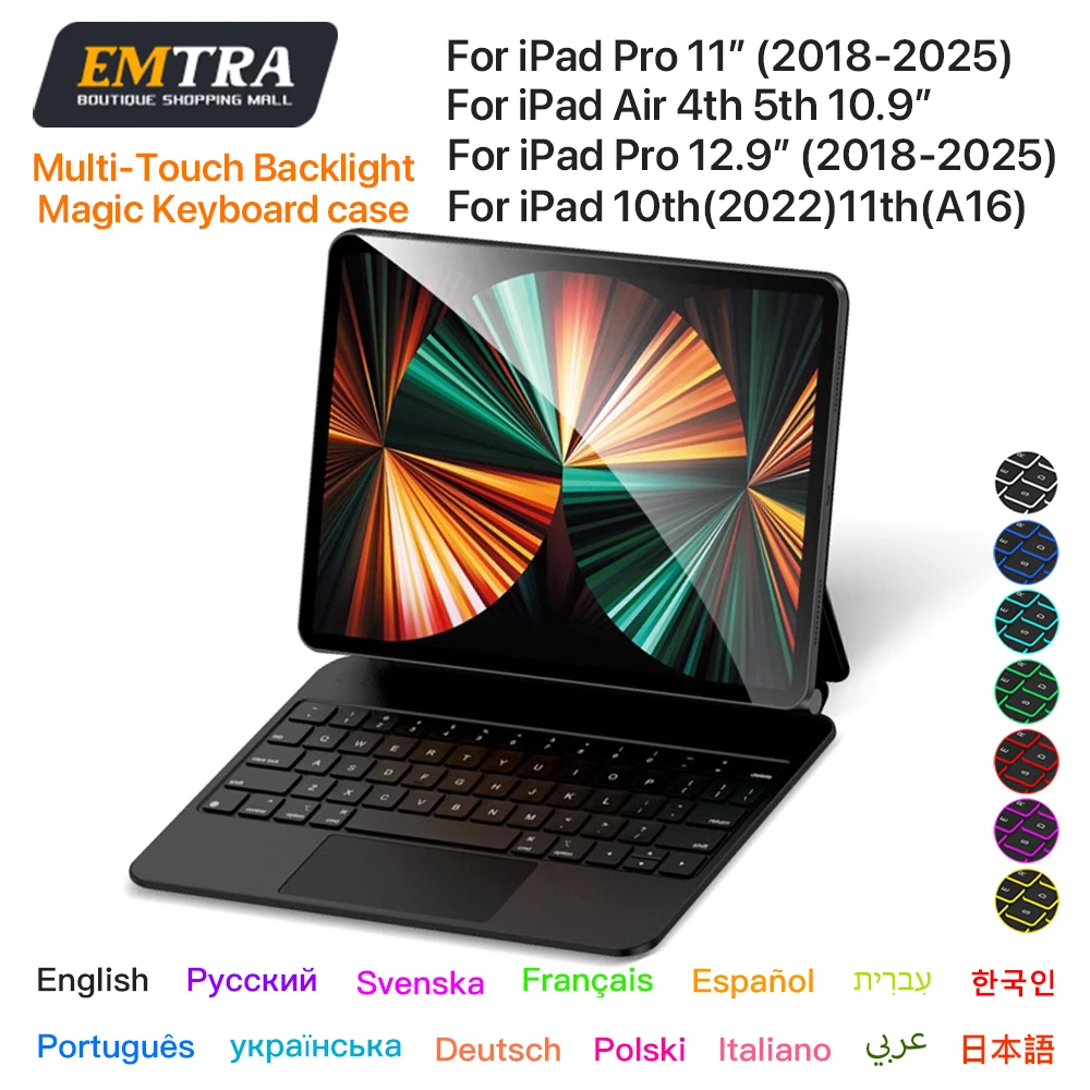 ‌ Lo mejor para iPad Magic Keyboard 12,9 pulgadas Por 2018-2021 10th 11th 2025 A16 10,9 Air 4 5 inalámbrico Bluetooth Touchpad soporte plegable