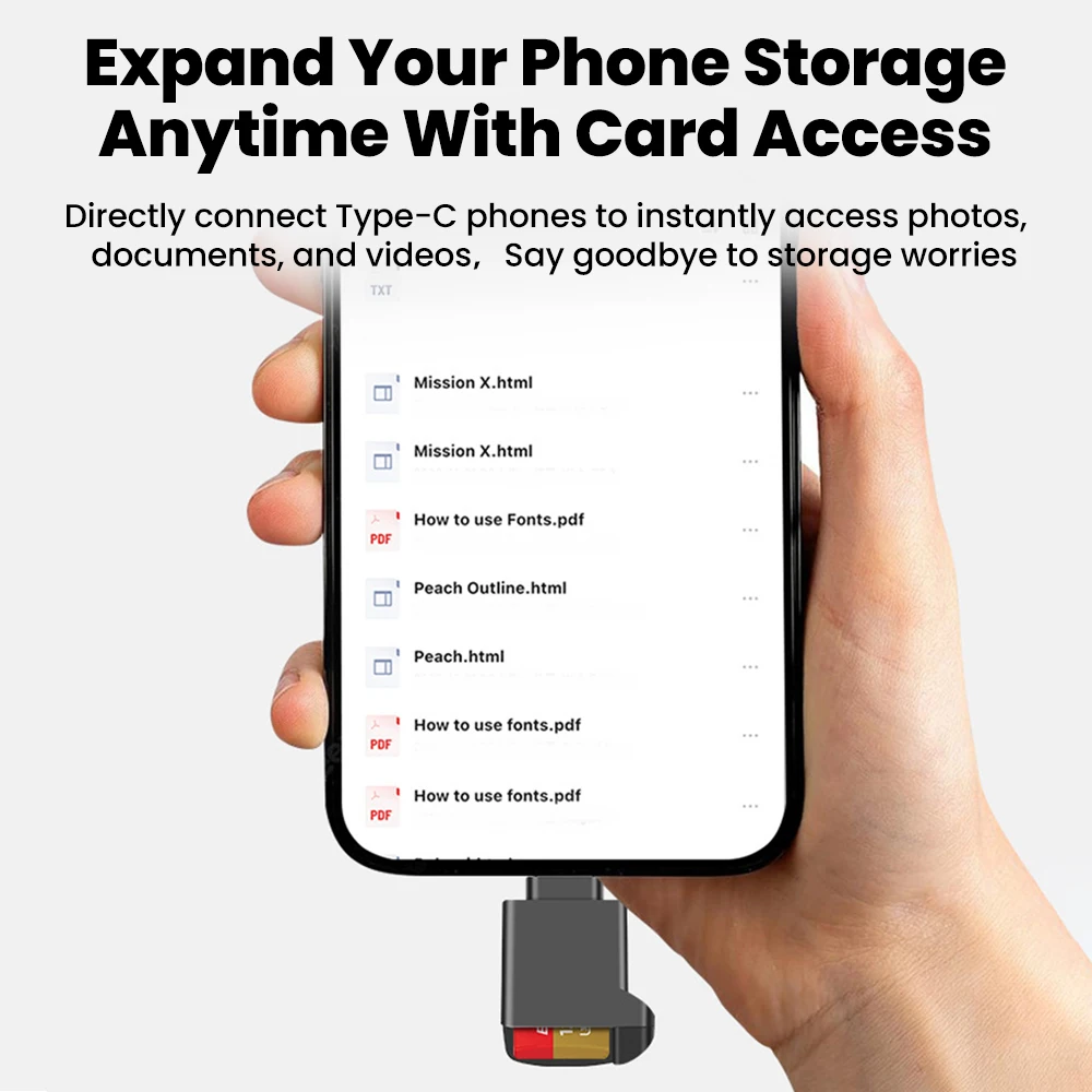 Lector de tarjetas tipo C 2,0, almacenamiento externo, estiramiento negro para Memory Stick para iPhone 17 16 15 Samsung USB C 2,0 a lector de tarjetas TF - imagen 2
