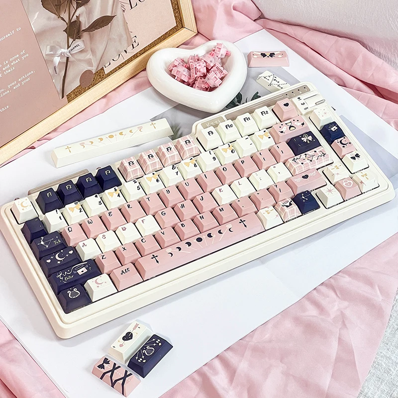 Juego de teclas con tema The Poem of Loving God, perfil de cereza PBT, teclas originales personalizadas hechas a mano para accesorios de teclado mecánico