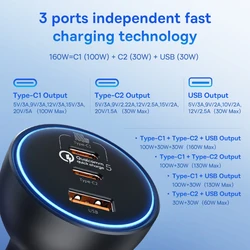 Baseus 160W Cargador Coche USB-C Carga Rápida PPS PD3.0