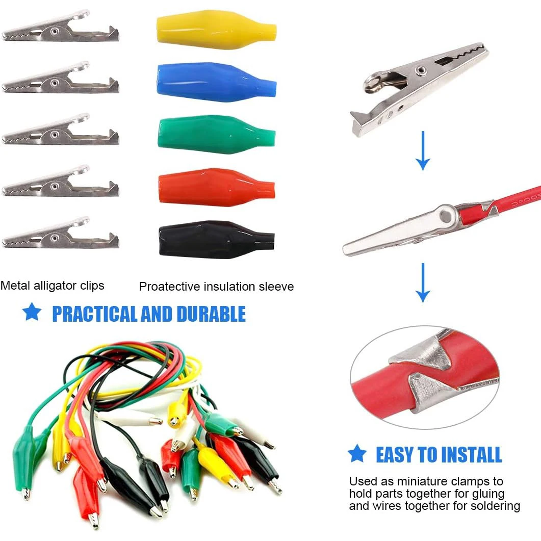 20 piezas 28mm 5 colores Clips de prueba pequeños Clips de hierro de seguridad de pequeña potencia Clips de cocodrilo de prueba de instrumentos Clips fijos - imagen 5