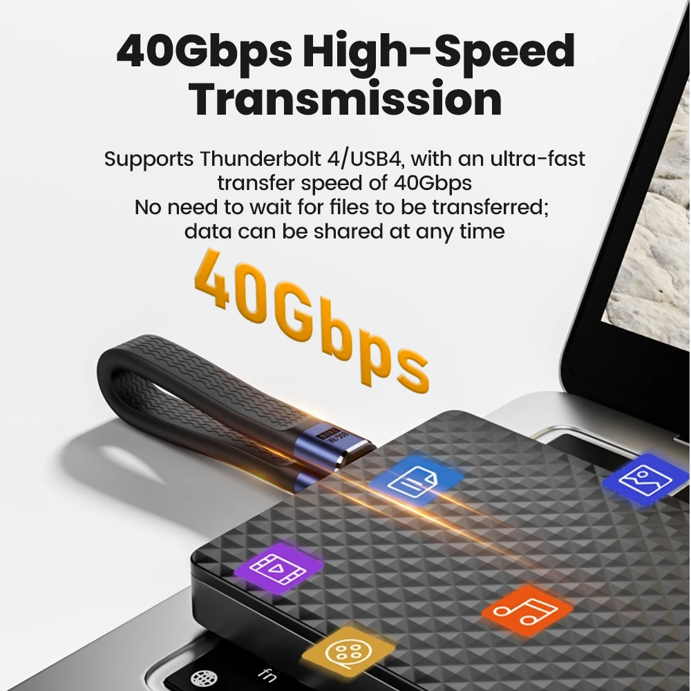 Llavero portátil de 240W, Cable corto USB4, transferencia de datos de alta velocidad tipo C a tipo C, Cable de carga rápida para iphone 15 16 Samsung - imagen 3