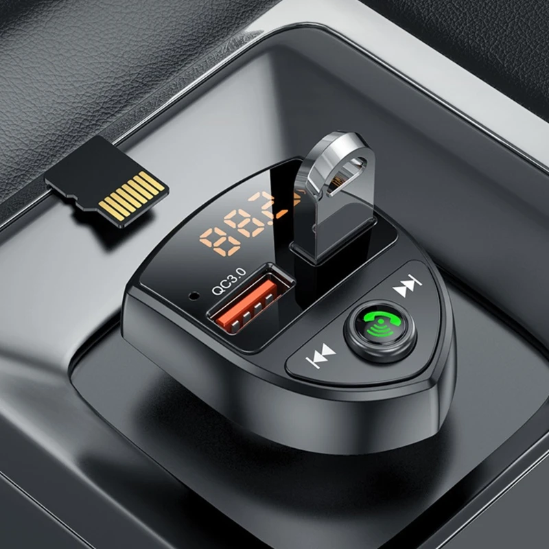 Transmisor FM llamada manos libres para coche, reproductor Mp3, pantalla LED naranja, para operación teclas, música - imagen 5