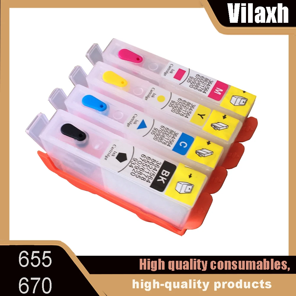 Cartucho de recarga de tinta de 4 colores para HP655 HP670 con Chip ARC para impresora HP DeskJet Ink Advantage 3525 4615 4625 5525 6525