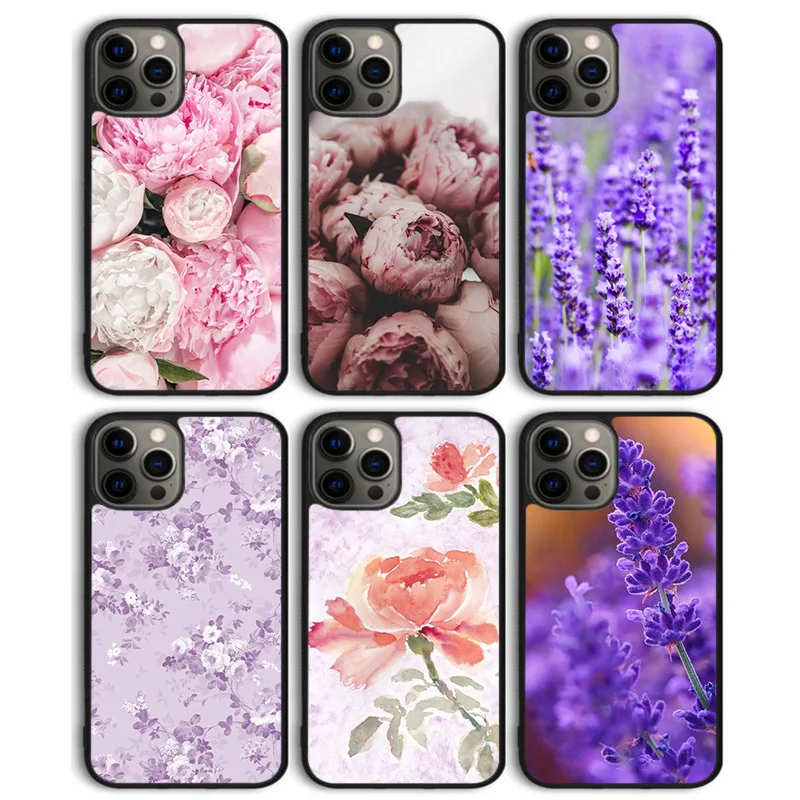 Funda trasera de teléfono con peonías y lavanda y flores moradas para iPhone 17 Air 16 15 14 13 11 12 Pro Max Plus