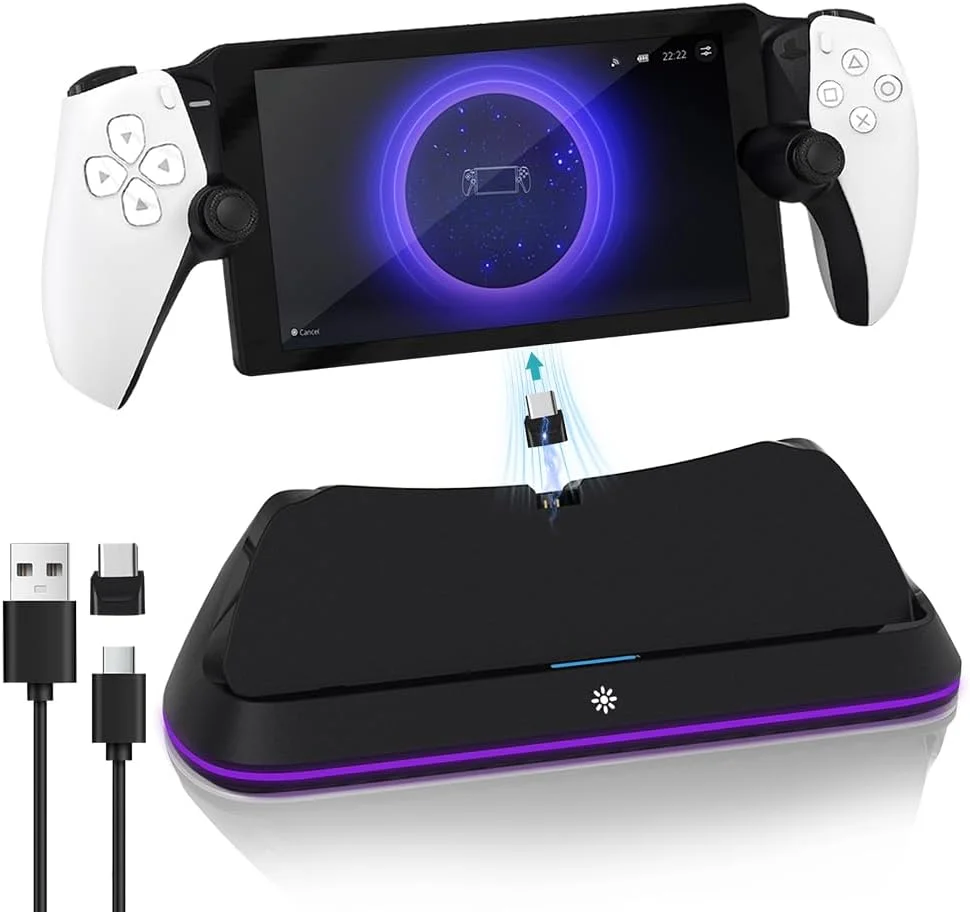 Estación de carga para Playstation Portal, kits de accesorios PS5 con carga rápida y luz LED, soporte de carga del controlador HC-3710