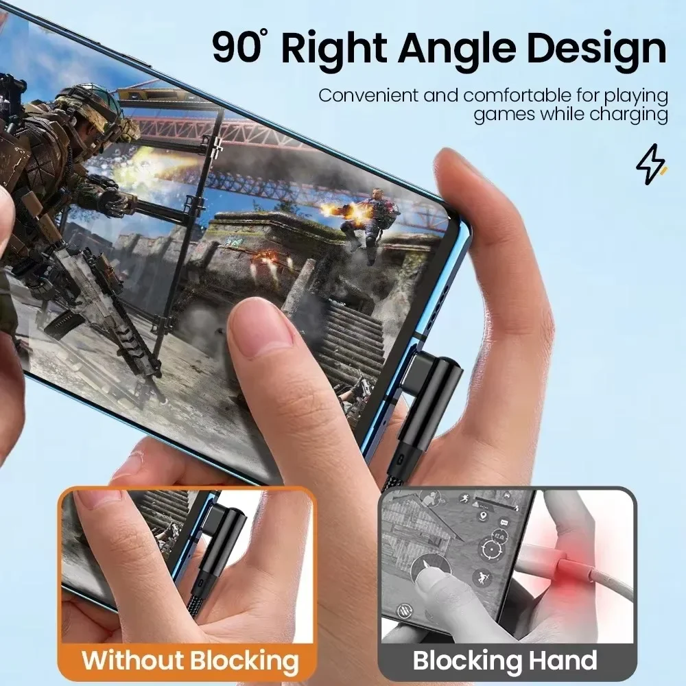 Cable de datos 6A 66W tipo C carga rápida codo de 90 grados USB A a tipo C para Iphone 15 16 Xiaomi Samsung Huawei 0,25 m/1m/1,5 m/2m/3m - imagen 2