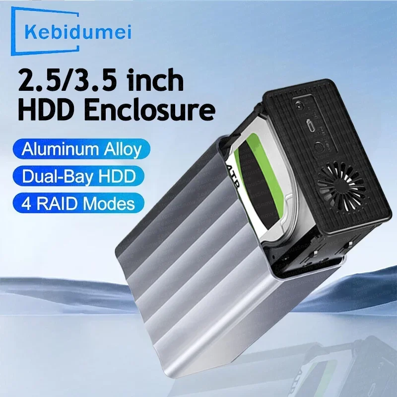 Caja HDD/SSD de doble bahía SATA 4 modos RAID caja de almacenamiento estación de acoplamiento de disco duro para caja de disco duro externo de 2,5/3,5 pulgadas