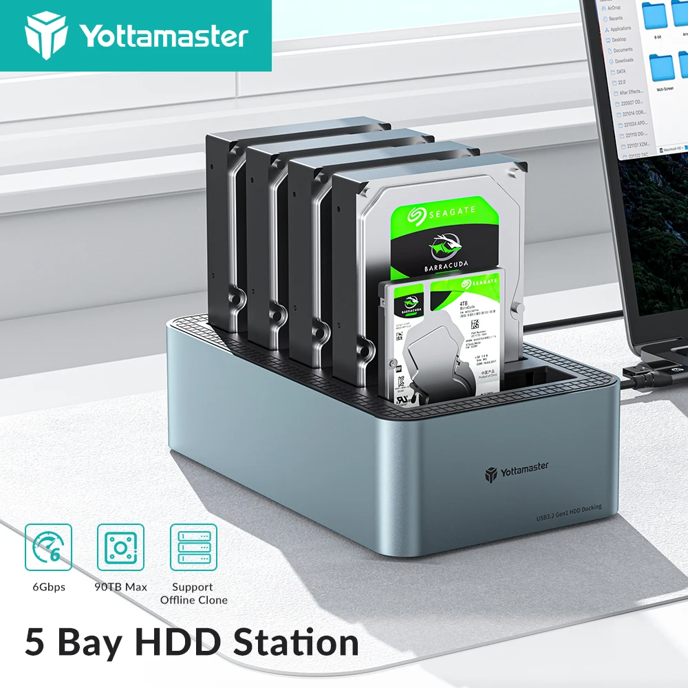 Yottamaster Estación de acoplamiento HDD de 5 bahías con clon sin conexión SATA a USB3.0 Estación de acoplamiento de carcasa de disco duro SSD/HDD de 2,5" y 3,5"