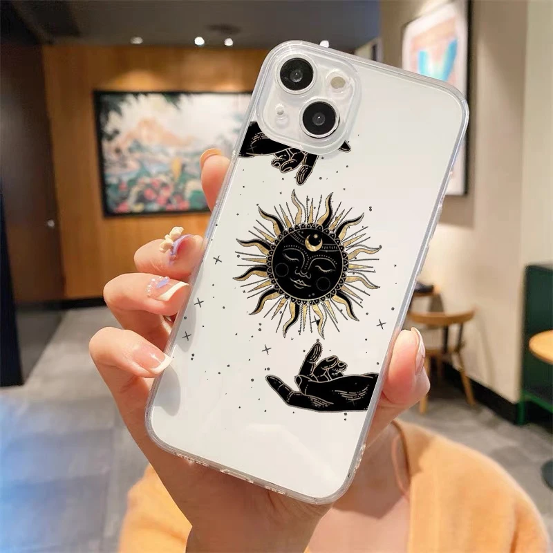 Divertida funda de teléfono transparente a prueba de golpes para iPhone, sol, Luna, Ojos de Ángel, 14, 15, 16, 13, 12, 11 Pro Max, 7, 8 Plus, X, XR, XS, Max, SE - imagen 4