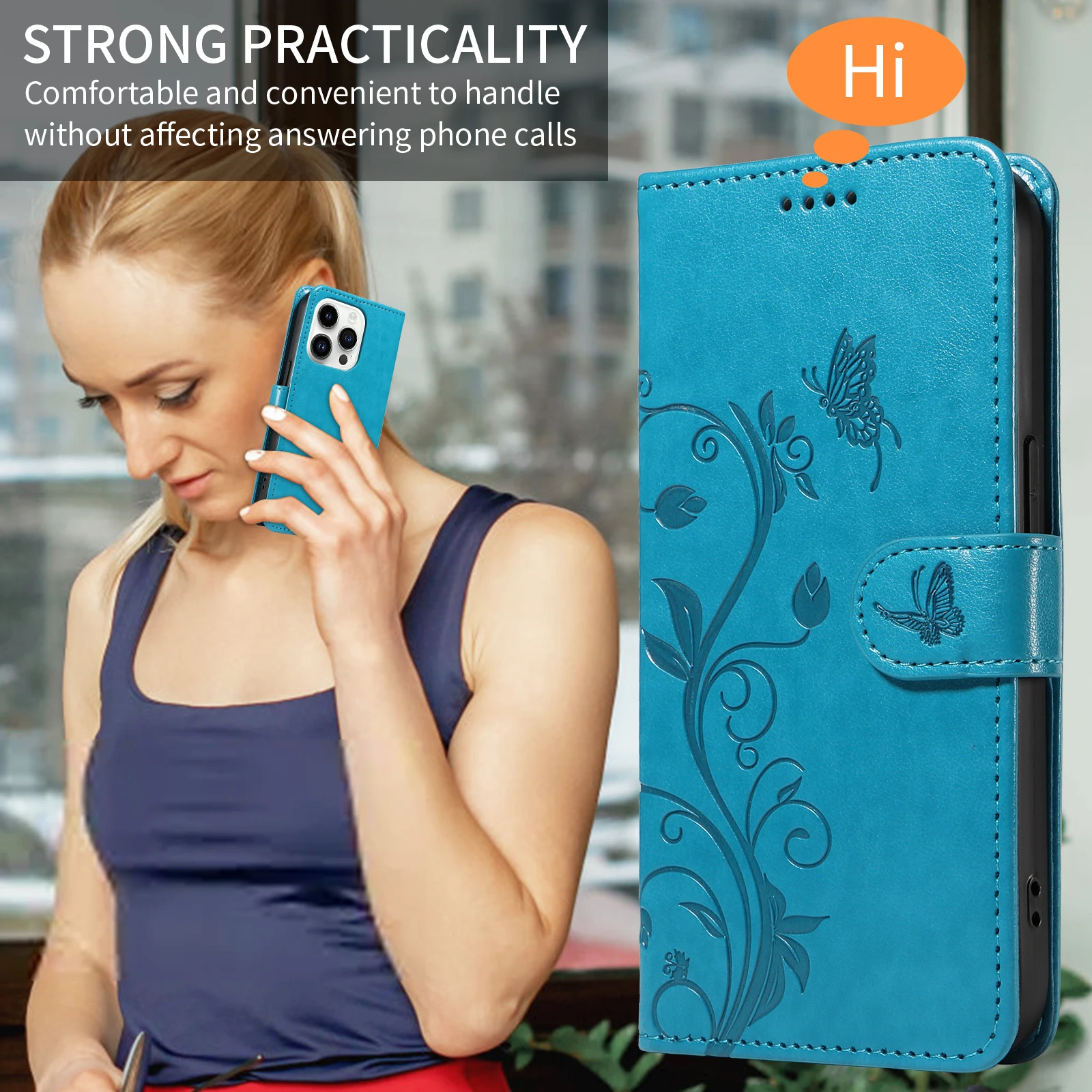 Funda de cuero con estampado de flores para iPhone, carcasa con tapa para tarjetas, 15 Pro Max, 14 Plus, 13, 12 Mini, 11, XR, X, XS, 6, 7, 8, SE, 2022 - imagen 4