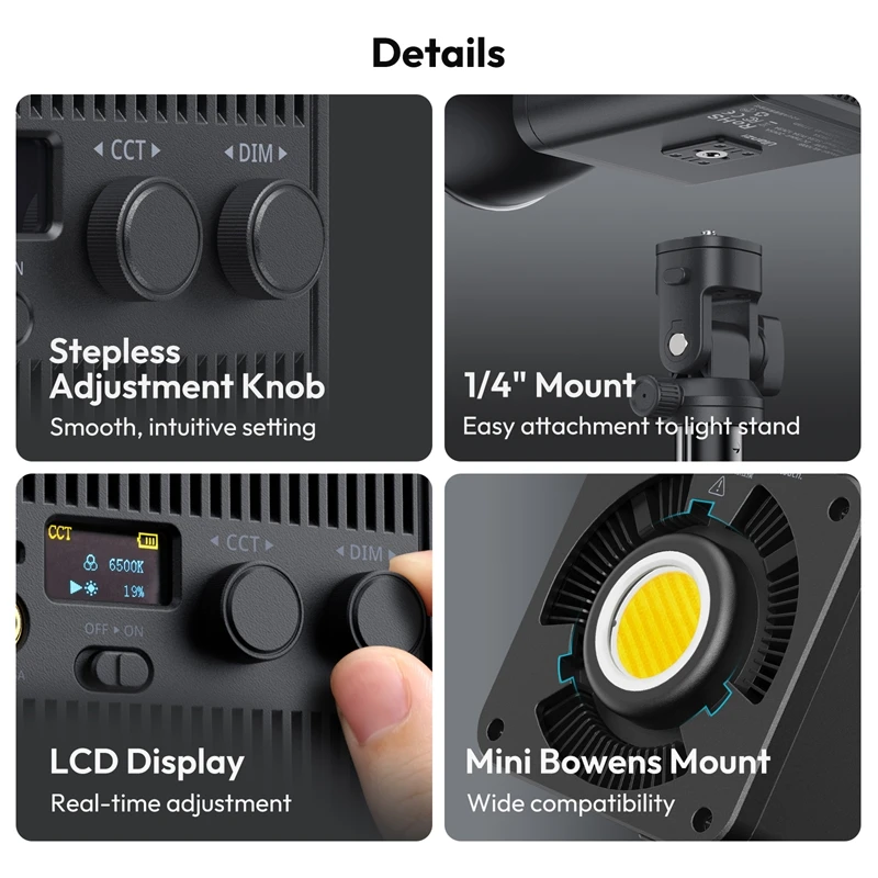 Ulanzi ML100Bi / ML100RGB 100W COB Luz de vídeo con batería incorporada para fotografía de retratos transmisión en vivo Vídeo corto Vlog - imagen 5