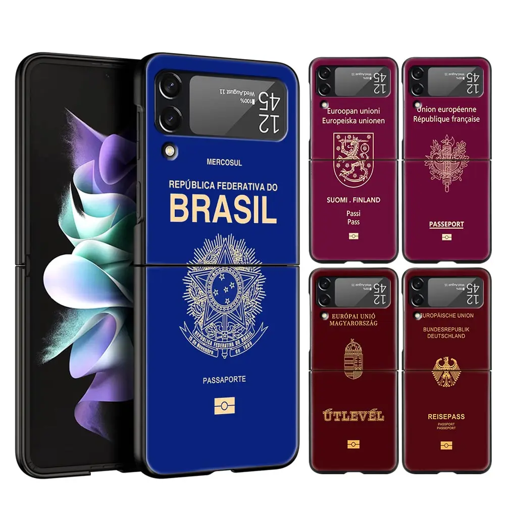 Para Samsung Galaxy Z Flip 3 4 5 duro negro plegable PC funda de teléfono Argelia Rusia pasaporte de lujo para Samsung Z Flip3 contraportada