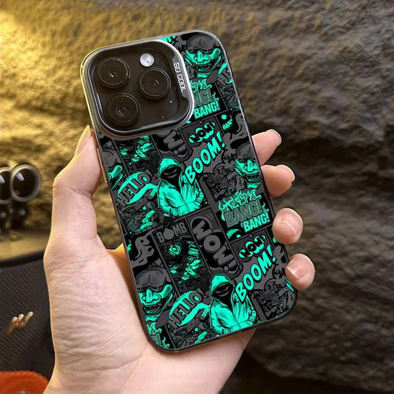 Funda de teléfono estilo cómico negro para iPhone 14 Pro Max Plus 16 15 11 12 13 Pro Max Mini X XS XR 7 8 Plus SE 2022 cubierta a prueba de golpes - imagen 5