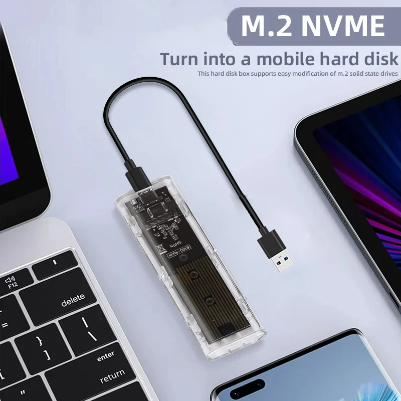 M.2 NVME PCIe NGFF SATA protocolo Dual SSD carcasa transparente USB tipo C 10Gbps PCI-E M2 SSD caja de disco duro externo transparente - imagen 4