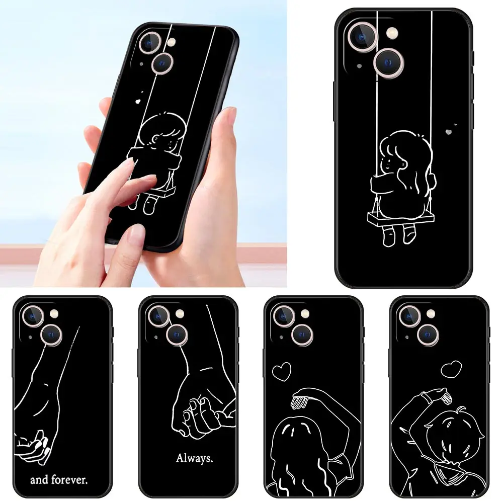 Pareja de dibujos animados Aesth sun moon funda de teléfono de lujo para Apple iPhone 16 11 15 14 Pro MAX 12 13 7 8 Plus X XR XS SE funda de silicona