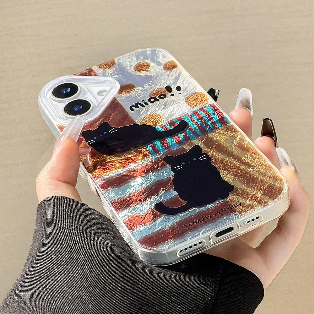 Funda de teléfono pintada con bonito gato de lujo para iPhone 11 13 16 15 14 12 Pro Max 16promax 15promax 14promax Funda suave a prueba de golpes - imagen 4